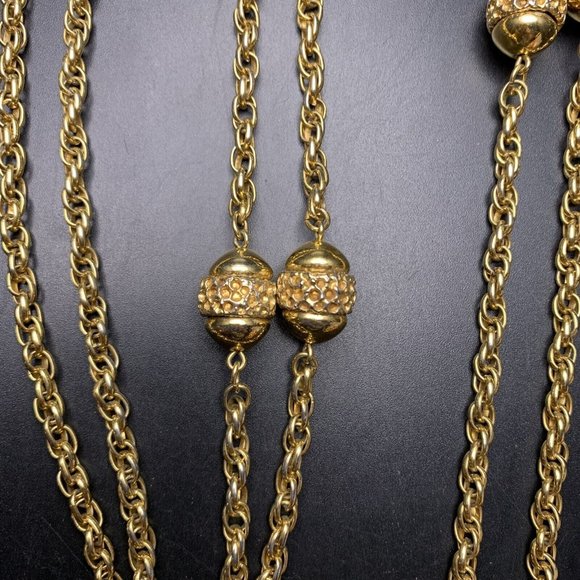 Extra Long Acorn Look Station Necklace Gold Tone 56 Inch Classic Vintage - Picture 7 of 7